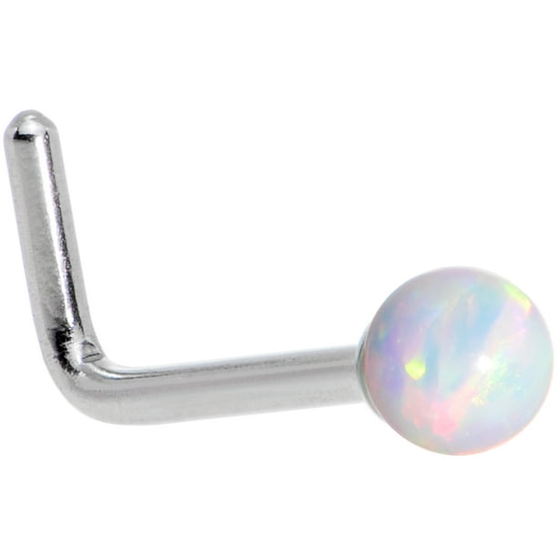 Body Candy Solid 14k White Gold 2mm Synthetic Opal Right Nose Stud Screw 18 Gauge 1/4 